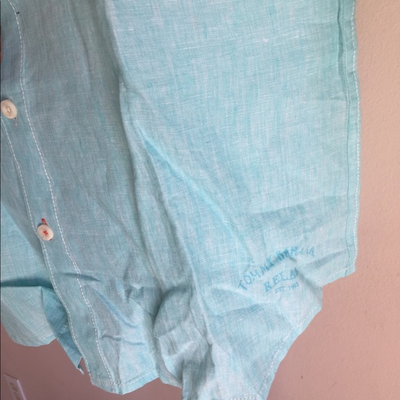 New Tommy Bahama Men’s Aqua Linen Shirt NWT - Picture 3 of 5